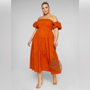 Fashion to Figure Aspen Off-The-Shoulder Tiered Midi/Maxi Dress, size 4
